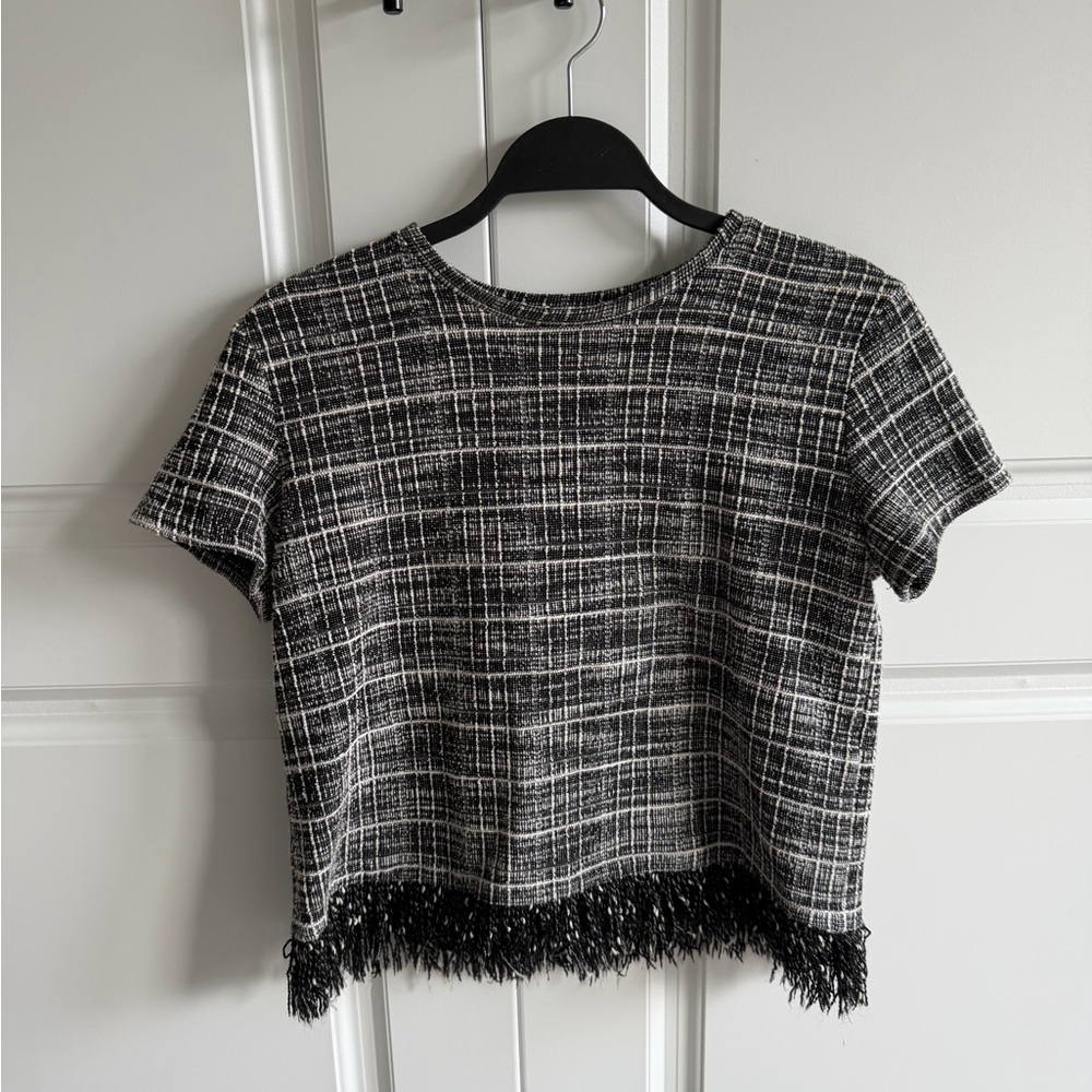Zara Black and White Checkered Crop Top